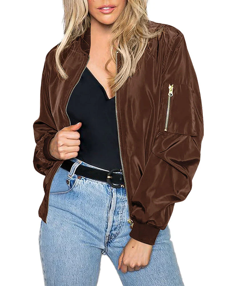 Nina Bomber Jacket With Zipper Closure For Women Everyday Casual Wear Lightweight Sporty Style