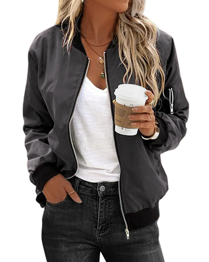 Nina Bomber Jacket With Zipper Closure For Women Everyday Casual Wear Lightweight Sporty Style