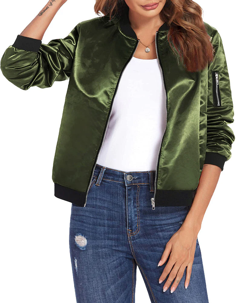 Nina Bomber Jacket With Zipper Closure For Women Everyday Casual Wear Lightweight Sporty Style
