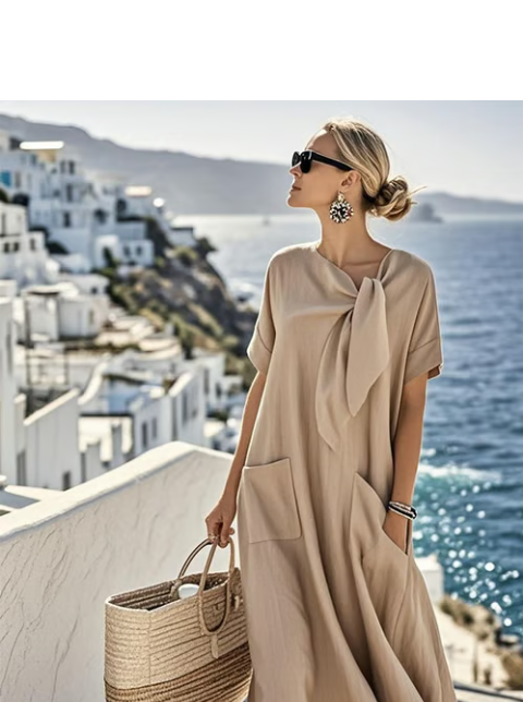 Women's Casual Dress with A-Line Cut and Short Sleeves
