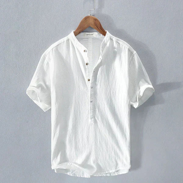 Mens Henley Shirt Breathable Cotton Linen Button Closure Regular Fit Lightweight Casual Summer Wear