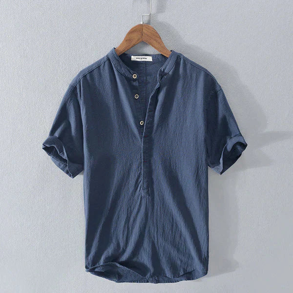 Mens Henley Shirt Breathable Cotton Linen Button Closure Regular Fit Lightweight Casual Summer Wear