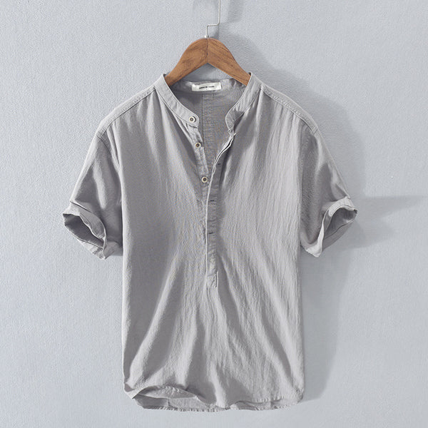 Mens Henley Shirt Breathable Cotton Linen Button Closure Regular Fit Lightweight Casual Summer Wear