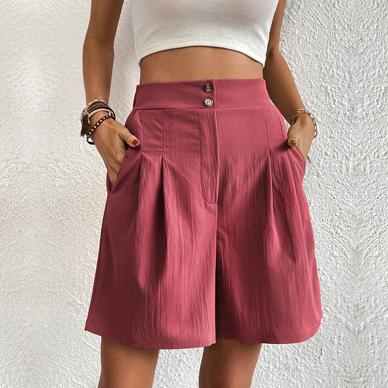 Women's High Waist Wide Leg Shorts with Pleats and Pockets