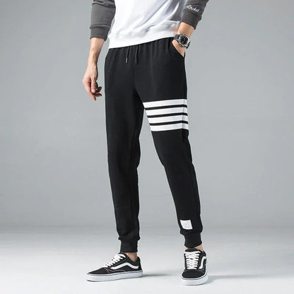 Nolan Striped Cotton Blend Jogger Sweatpants For Men With Side Stripes And Adjustable Drawstring Waist