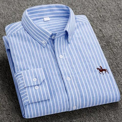 Oscar Striped Shirt With Embroidered Chest Detail For Men Breathable Cotton Comfort