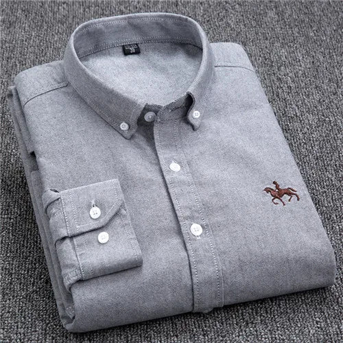 Oscar Striped Shirt With Embroidered Chest Detail For Men Breathable Cotton Comfort