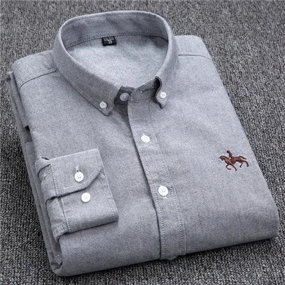 Oscar Striped Shirt With Embroidered Chest Detail For Men Breathable Cotton Comfort