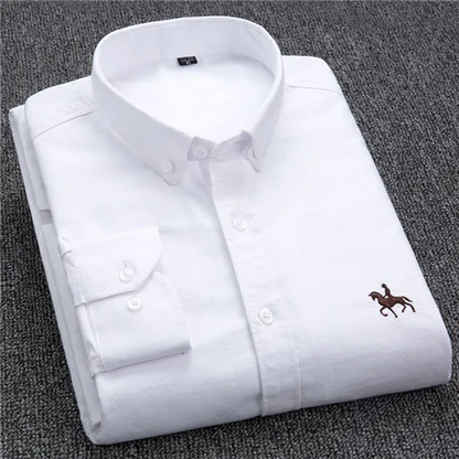Oscar Striped Shirt With Embroidered Chest Detail For Men Breathable Cotton Comfort