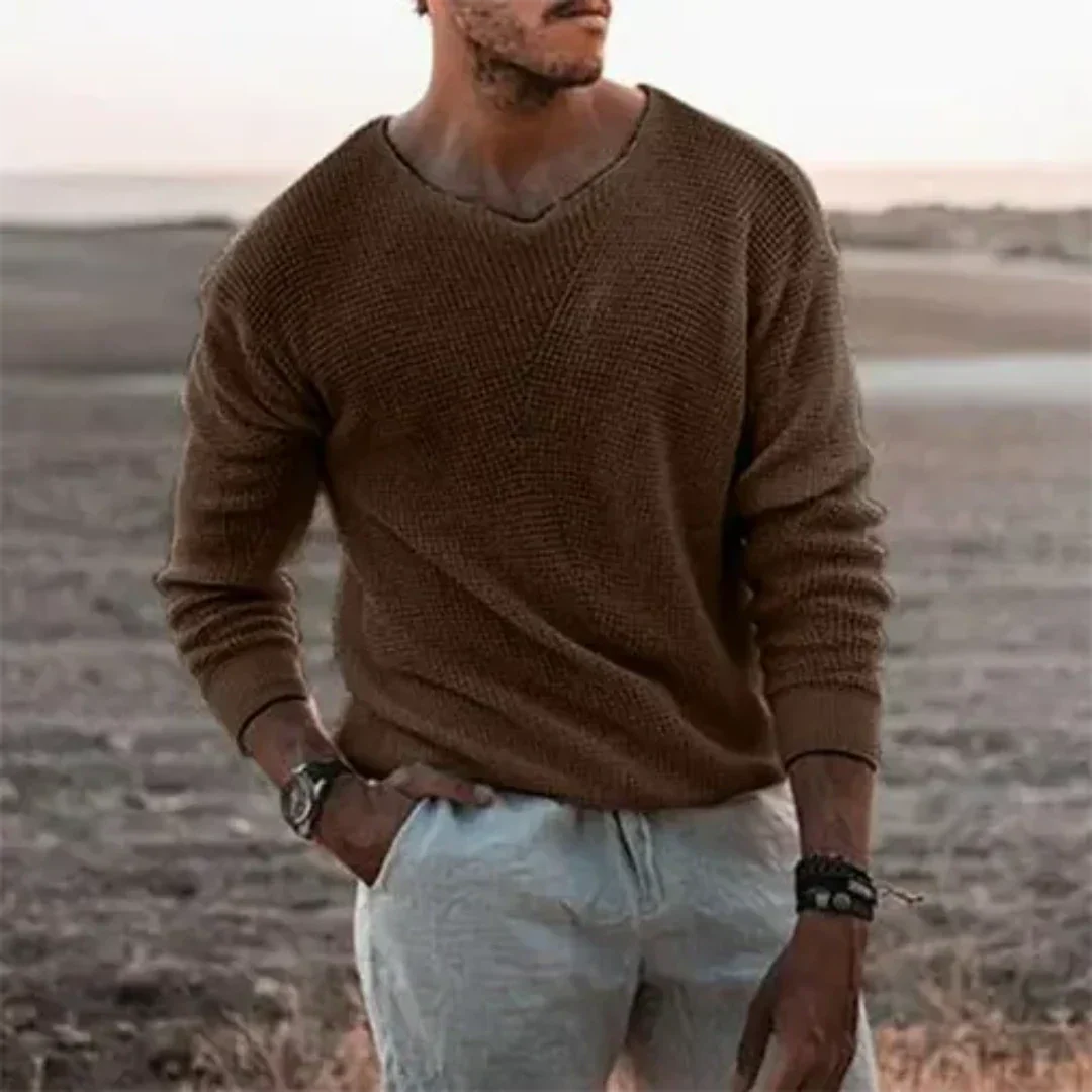 Men's Warm Long Sleeve Knit Pullover With Soft Cozy Knit Fabric For Cold Weather Casual Or Dressy Looks