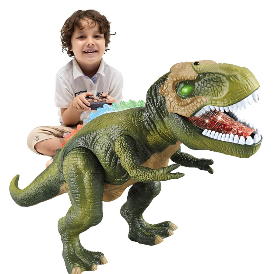 Remote-controlled walking and roaring dinosaur toy