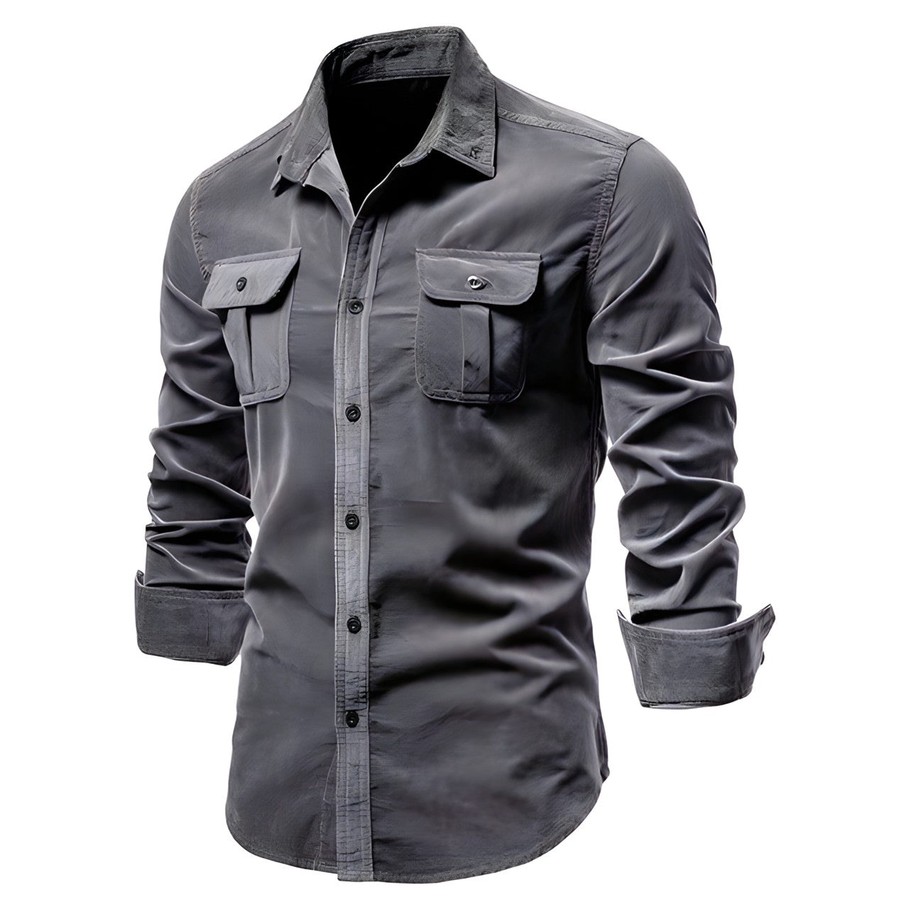 Adam Men's Casual Military Style Long Sleeve Shirt Olive Green With Functional Pockets By TrendAura