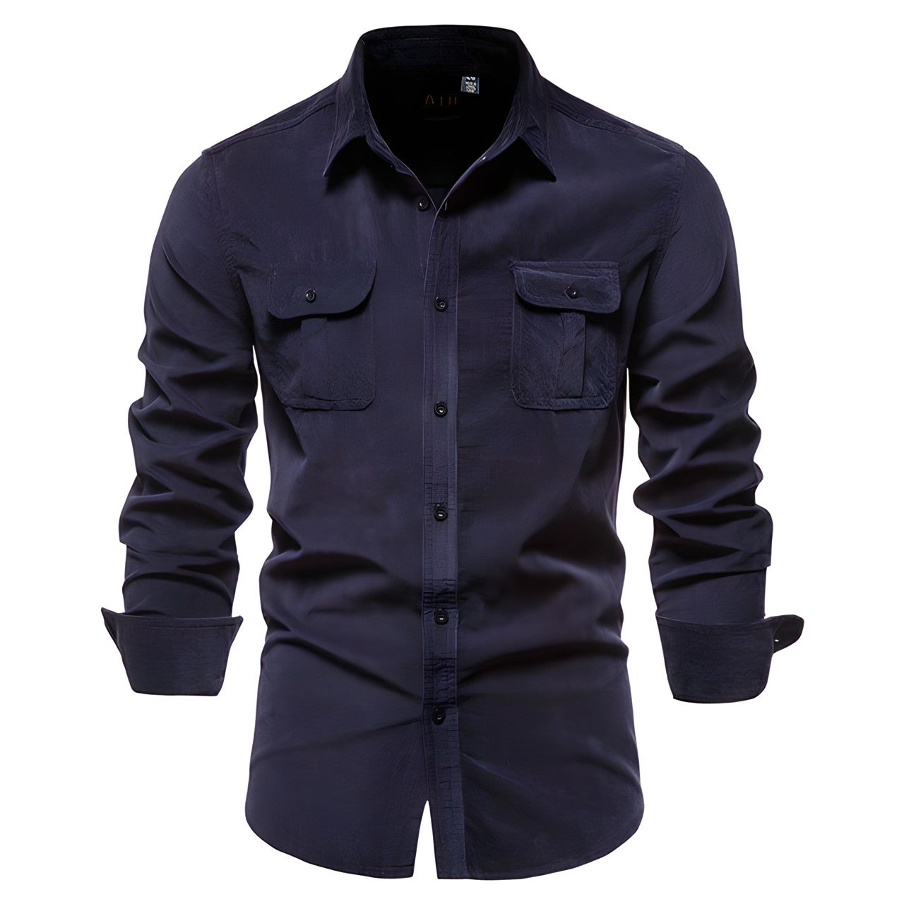 Adam Men's Casual Military Style Long Sleeve Shirt Olive Green With Functional Pockets By TrendAura