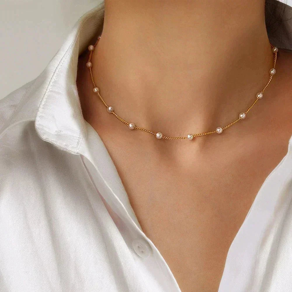 Women's Gold Pearl Necklace with Classic Design and Timeless Appeal - TrendAura