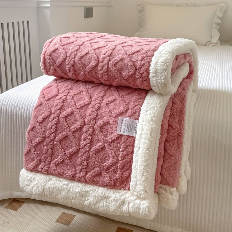 Contemporary Sherpa Fleece Throw With Diamond Texture For Cozy Luxurious Living Room Decor For Modern Homes