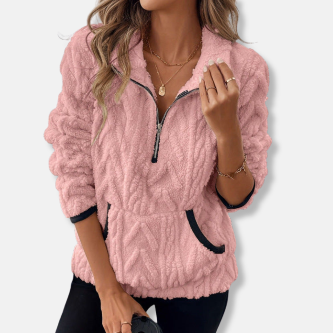 Women’s Pullover Sweatshirt - Fleece - Stand Collar - Half-Zip - Kangaroo Pocket