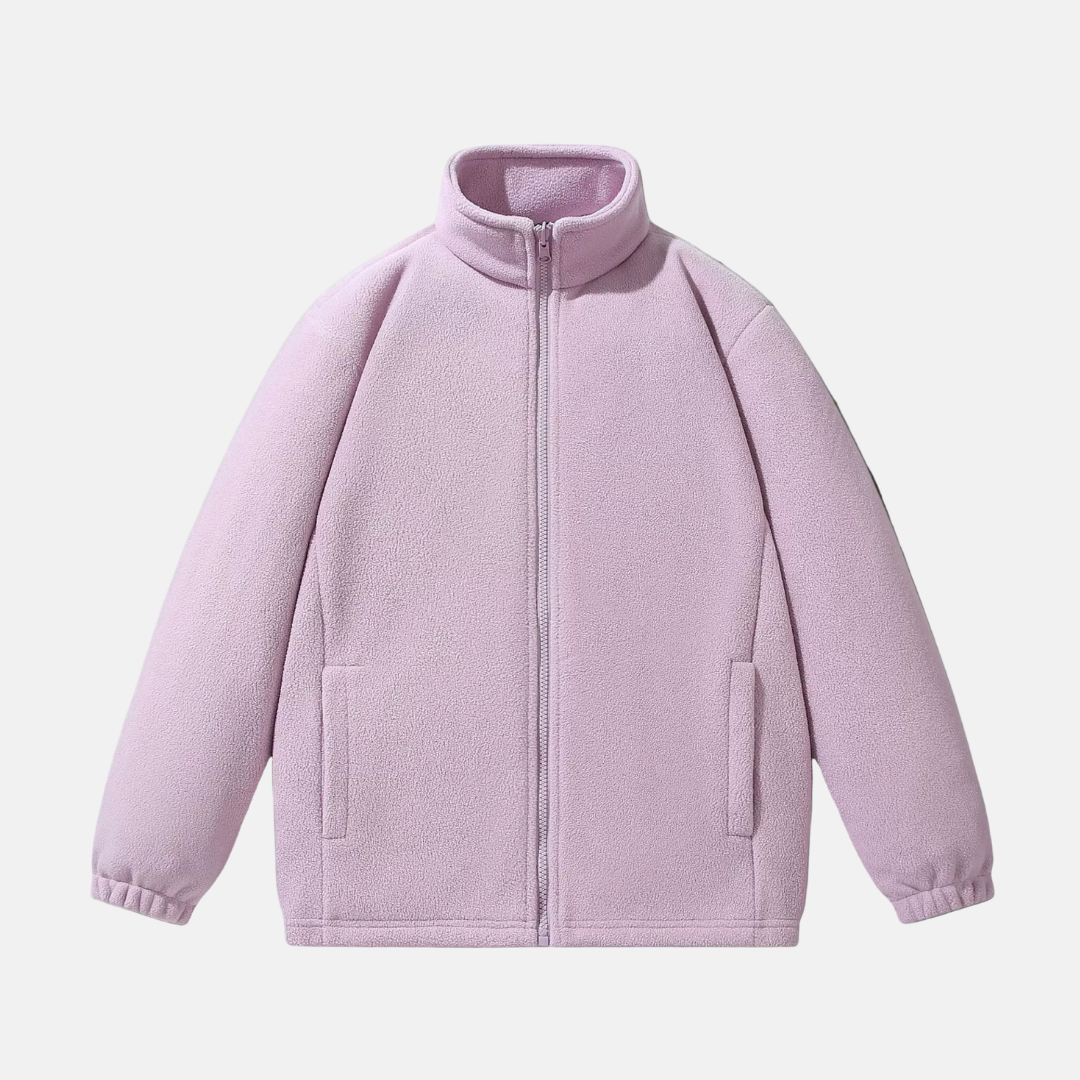 Men's Fleece Jacket With Stand Up Collar Full Zip Relaxed Fit Winter Outerwear By TrendAura
