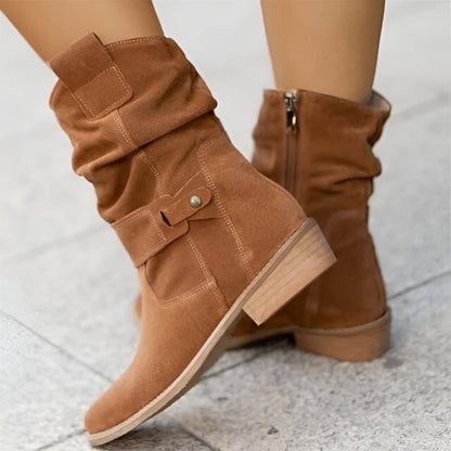 Suede Women's Ankle Boots with Ruched Upper