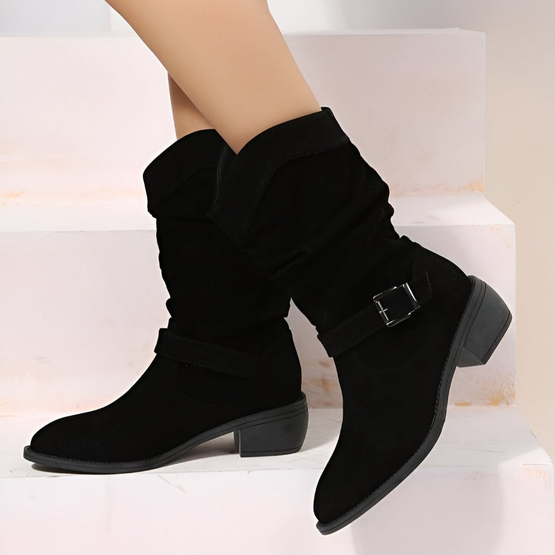 Suede Women's Ankle Boots with Ruched Upper