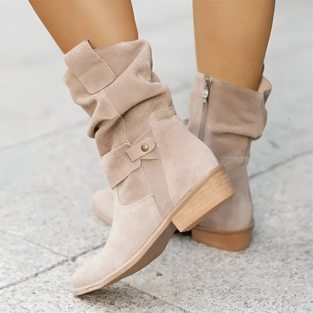 Suede Women's Ankle Boots with Ruched Upper