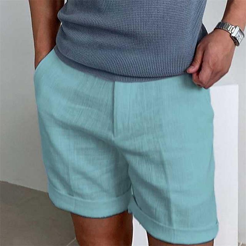 Men's Linen Shorts Relaxed Fit With Rolled Up Legs Breathable Comfort For Summer Casual Wear