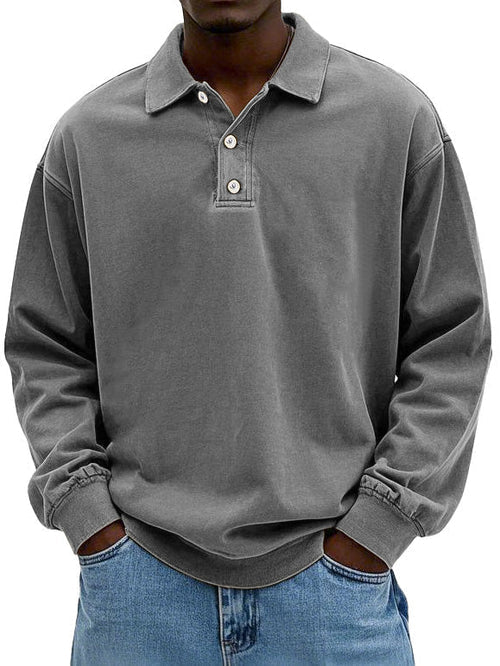 William Mens Vintage Style Long Sleeve Polo Shirt For Men By TrendAura Classic Retro Polo Top