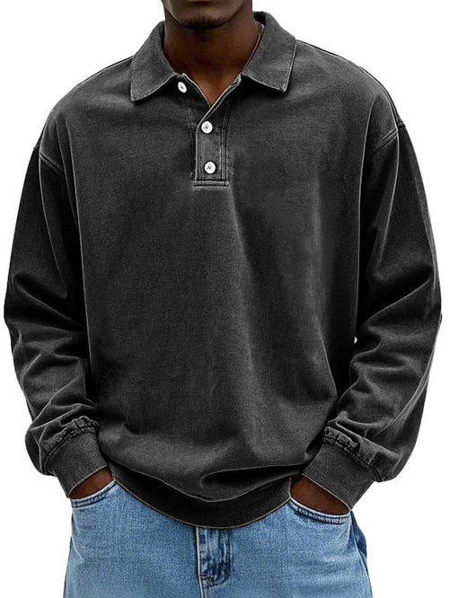William Mens Vintage Style Long Sleeve Polo Shirt For Men By TrendAura Classic Retro Polo Top