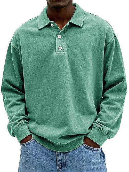 William Mens Vintage Style Long Sleeve Polo Shirt For Men By TrendAura Classic Retro Polo Top