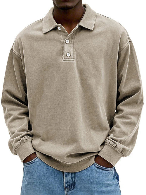 William Mens Vintage Style Long Sleeve Polo Shirt For Men By TrendAura Classic Retro Polo Top