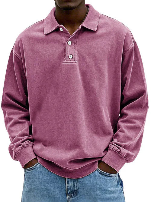 William Mens Vintage Style Long Sleeve Polo Shirt For Men By TrendAura Classic Retro Polo Top