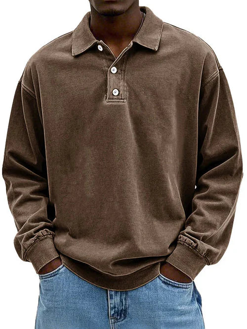 William Mens Vintage Style Long Sleeve Polo Shirt For Men By TrendAura Classic Retro Polo Top