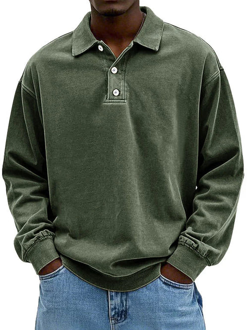 William Mens Vintage Style Long Sleeve Polo Shirt For Men By TrendAura Classic Retro Polo Top