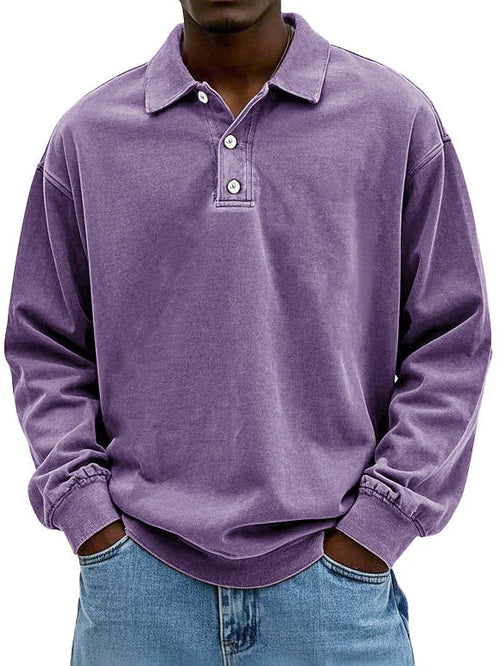 William Mens Vintage Style Long Sleeve Polo Shirt For Men By TrendAura Classic Retro Polo Top