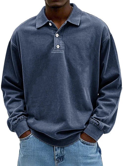 William Mens Vintage Style Long Sleeve Polo Shirt For Men By TrendAura Classic Retro Polo Top