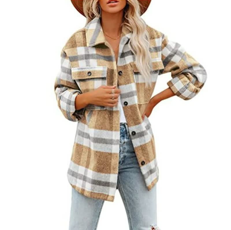 Elegant plaid blouse in blended cotton for spring - Women