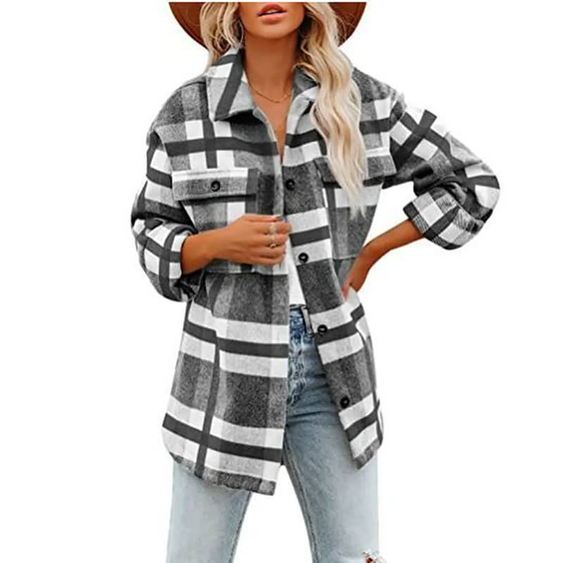 Elegant plaid blouse in blended cotton for spring - Women