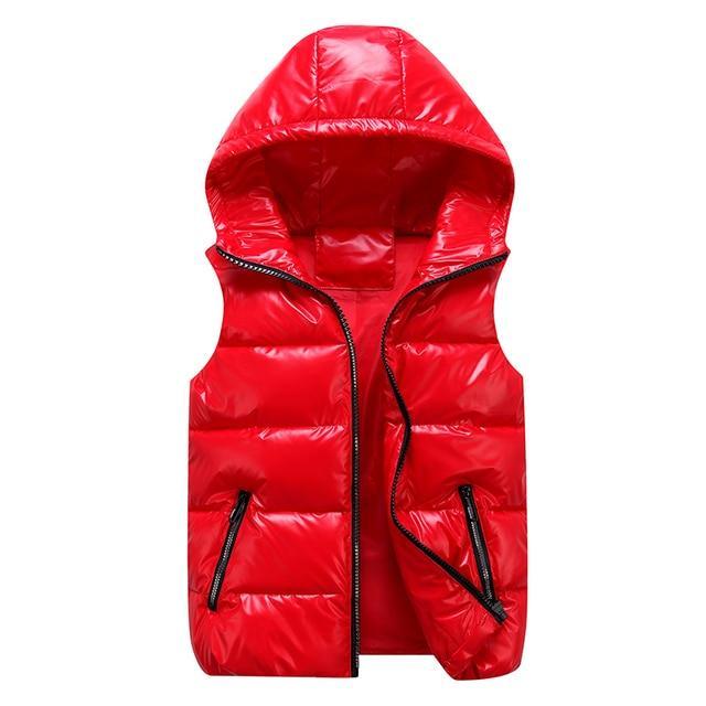 Mens Puffer Vest With Hood Relaxed Fit Quilted Outerwear Glossy Wind Resistant Winter Layer