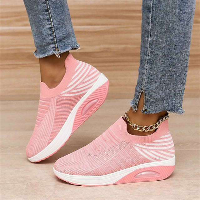 Women Lightweight Slip On Sneakers With All Day Comfort Flexible Design And Striped Pattern