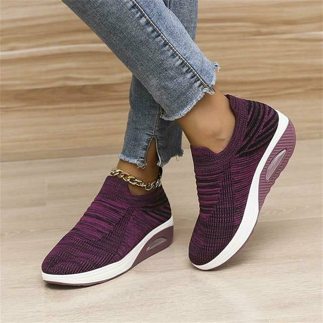 Women Lightweight Slip On Sneakers With All Day Comfort Flexible Design And Striped Pattern