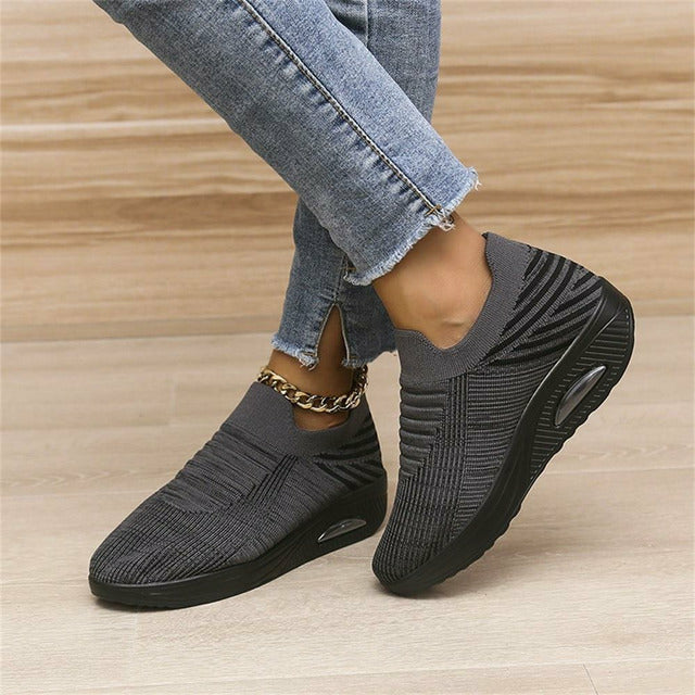 Women Lightweight Slip On Sneakers With All Day Comfort Flexible Design And Striped Pattern