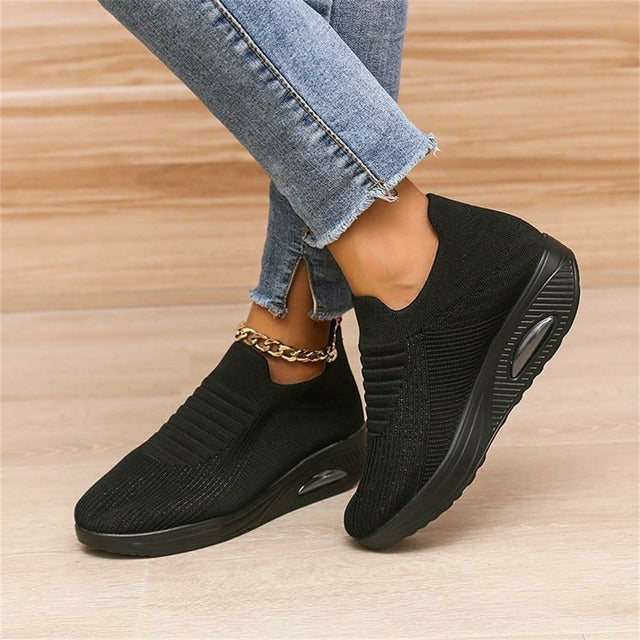 Women Lightweight Slip On Sneakers With All Day Comfort Flexible Design And Striped Pattern