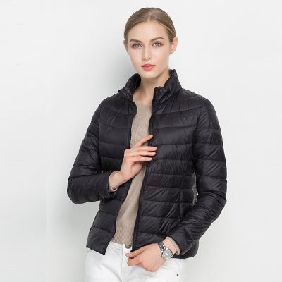 Lightweight Quilted Jacket Navy With High Collar Slim Fit For Unisex Outdoor Warmth And Smooth Zip