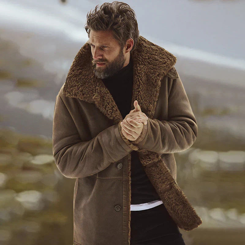 TrendAura Mens Parka Jacket Faux Shearling Lined Relaxed Fit Mid Thigh Length Button Front Winter Coat