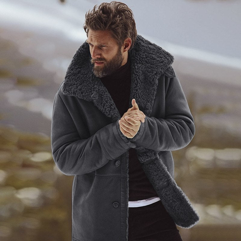 TrendAura Mens Parka Jacket Faux Shearling Lined Relaxed Fit Mid Thigh Length Button Front Winter Coat