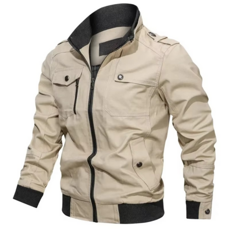 TrendAura Men's Cotton Stand Collar Casual Jacket for Spring and Fall Lightweight Everyday Outerwear