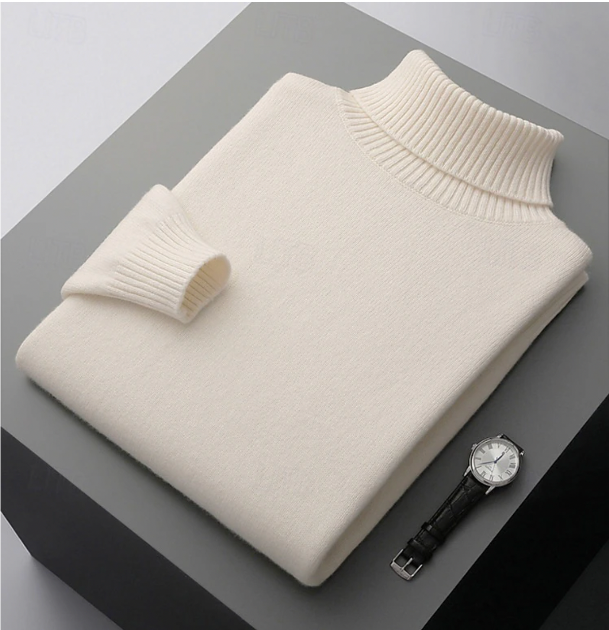 TrendAura Men Merino Wool Ribbed Turtleneck Sweater Premium Long Sleeve Knitted Top For Winter