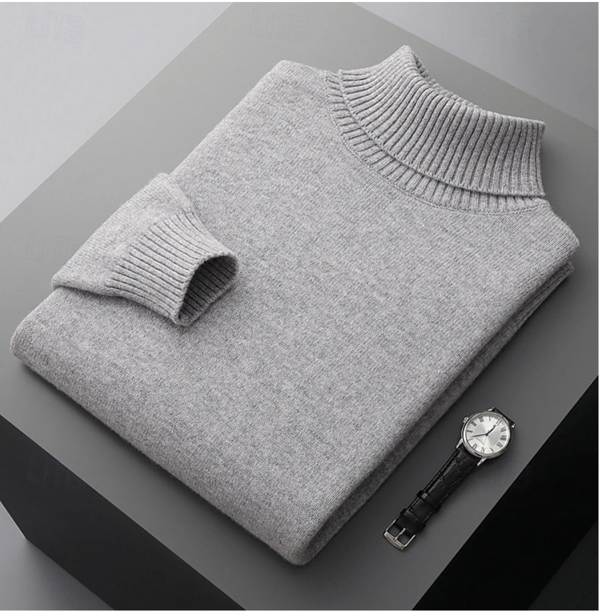 TrendAura Men Merino Wool Ribbed Turtleneck Sweater Premium Long Sleeve Knitted Top For Winter