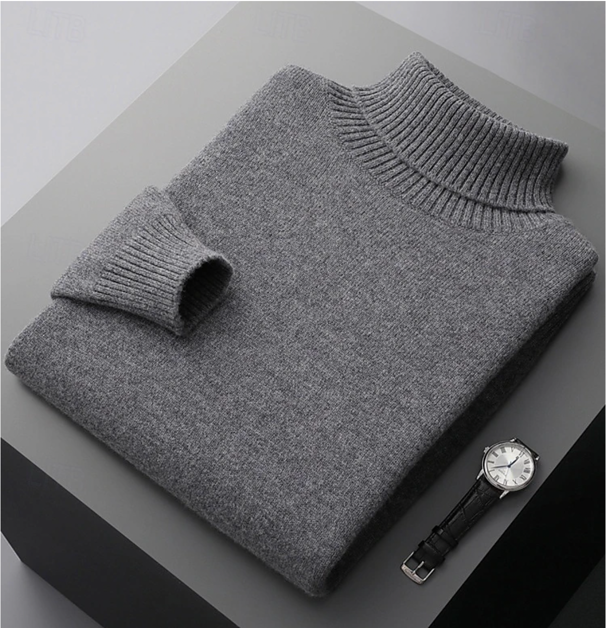TrendAura Men Merino Wool Ribbed Turtleneck Sweater Premium Long Sleeve Knitted Top For Winter
