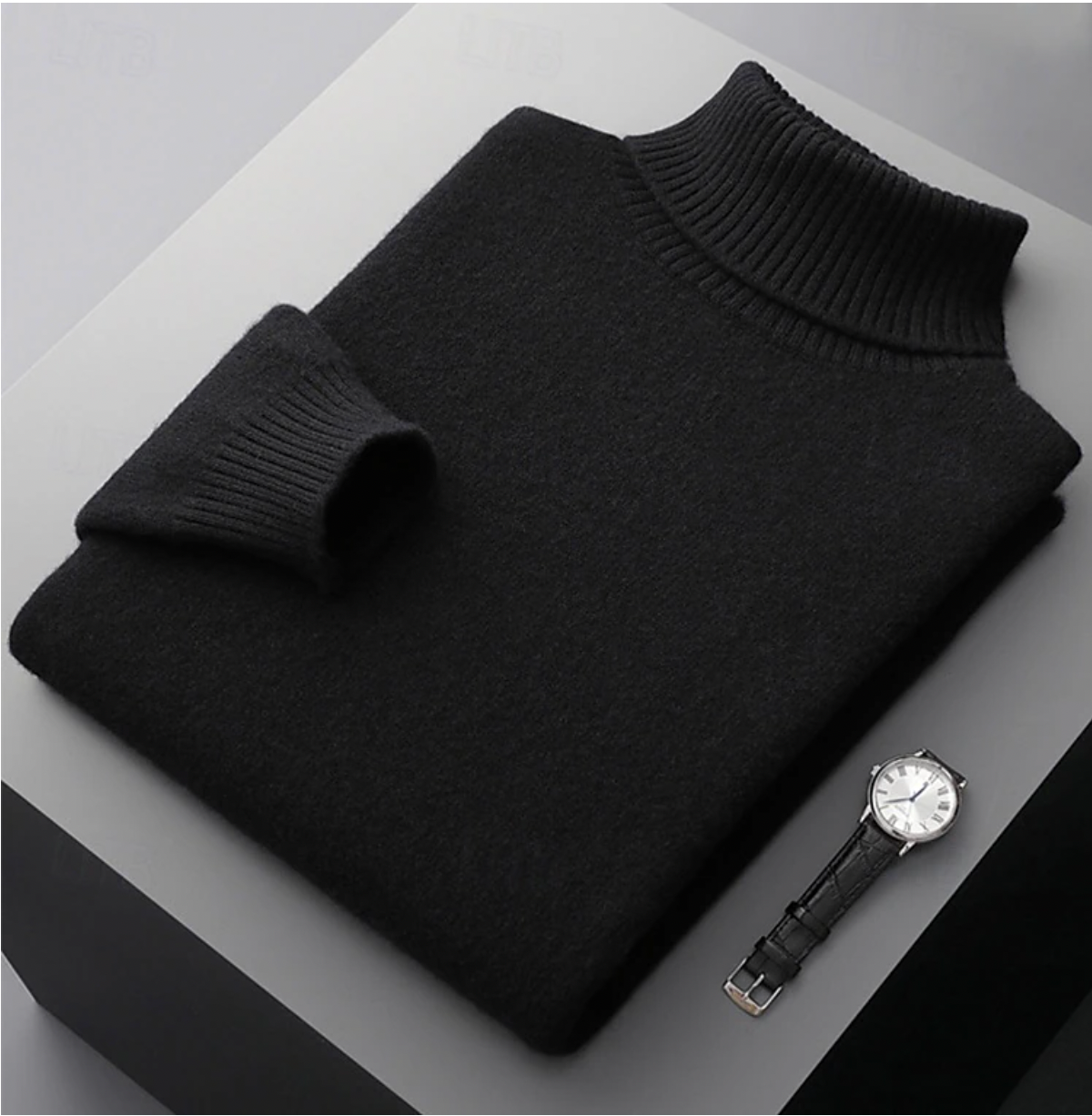 TrendAura Men Merino Wool Ribbed Turtleneck Sweater Premium Long Sleeve Knitted Top For Winter