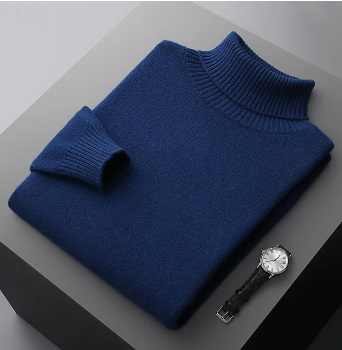 TrendAura Men Merino Wool Ribbed Turtleneck Sweater Premium Long Sleeve Knitted Top For Winter